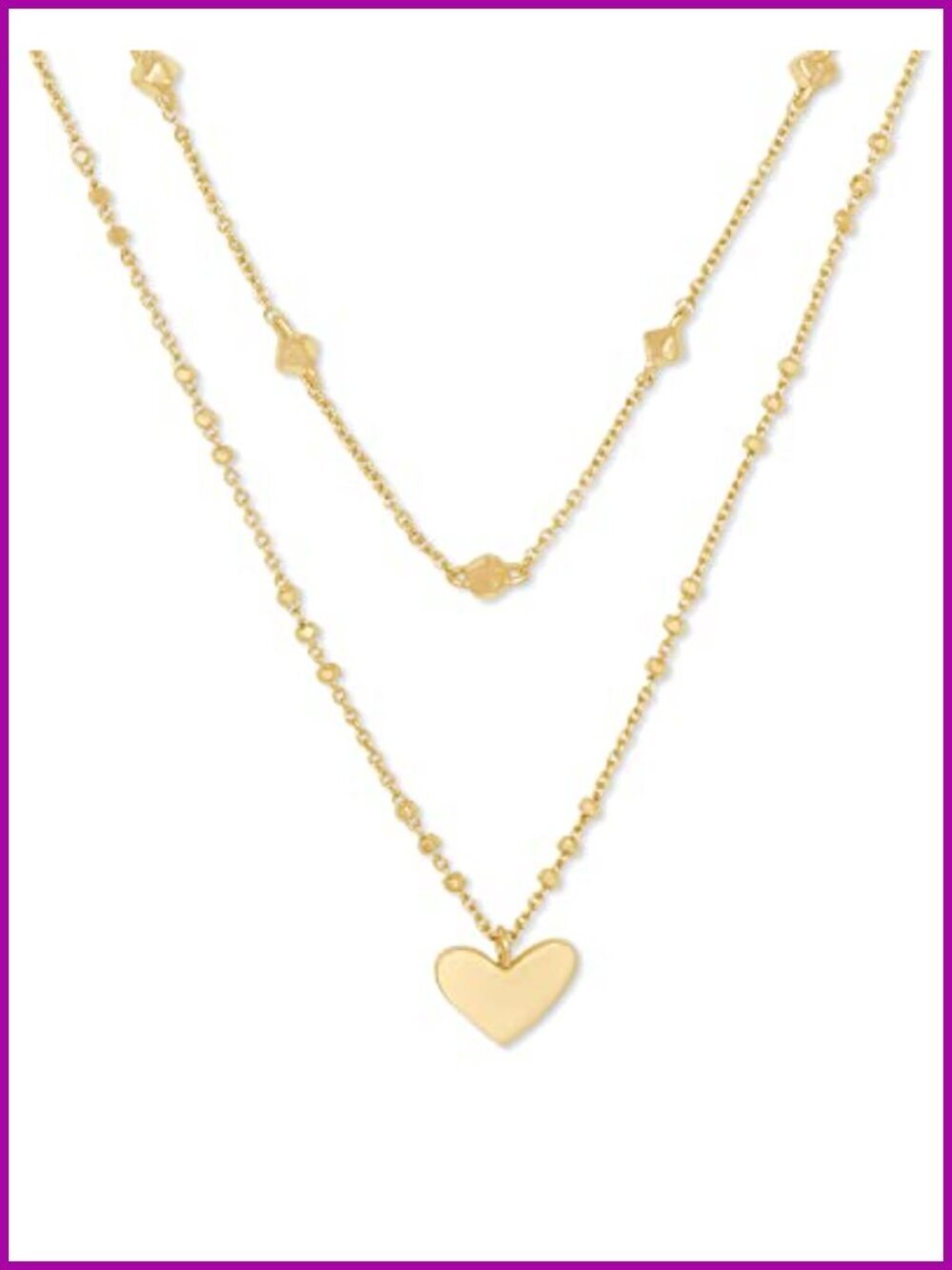 Gold Plated Heart Pendant Multi Strand Necklace, Bubble Chain